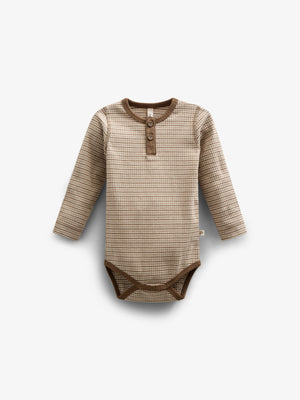 Katoenen ribbody met lange mouwen - Kids - Coffee Stripe | 100559 Manson