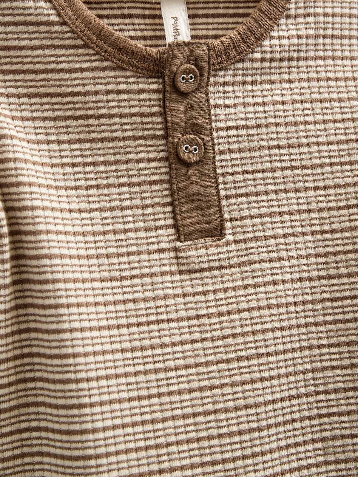 Katoenen ribbody met lange mouwen - Kids - Coffee Stripe | 100559 Manson
