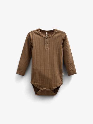 Katoenen ribbody met lange mouwen - Kids - Coffee | 100561 Manson