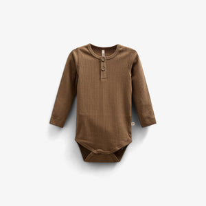 Katoenen ribbody met lange mouwen - Kids - Coffee | 100561 Manson