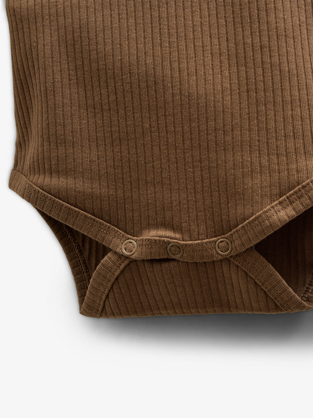 Katoenen ribbody met lange mouwen - Kids - Coffee | 100561 Manson