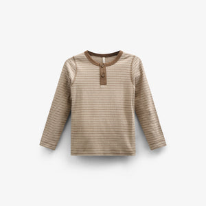 Katoenen rib T-shirt met lange mouwen - Kids - Coffee Stripe | 100564 Manson