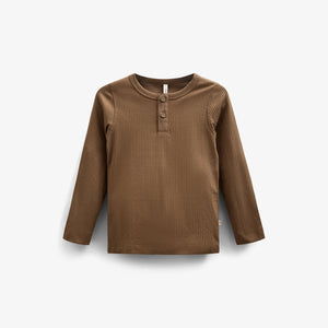 Katoenen rib T-shirt met lange mouwen - Kids - Coffee | 100568 Manson