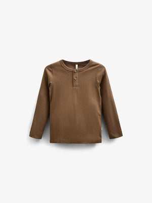 Katoenen rib T-shirt met lange mouwen - Kids - Coffee | 100568 Manson