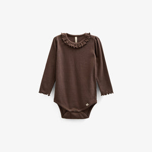 Modal Rib Bodysuit met lange mouwen en Picot-randje - Kids - Chocolate | 100574 Mia