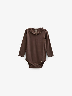 Modal Rib Bodysuit met lange mouwen en Picot-randje - Kids - Chocolate | 100574 Mia