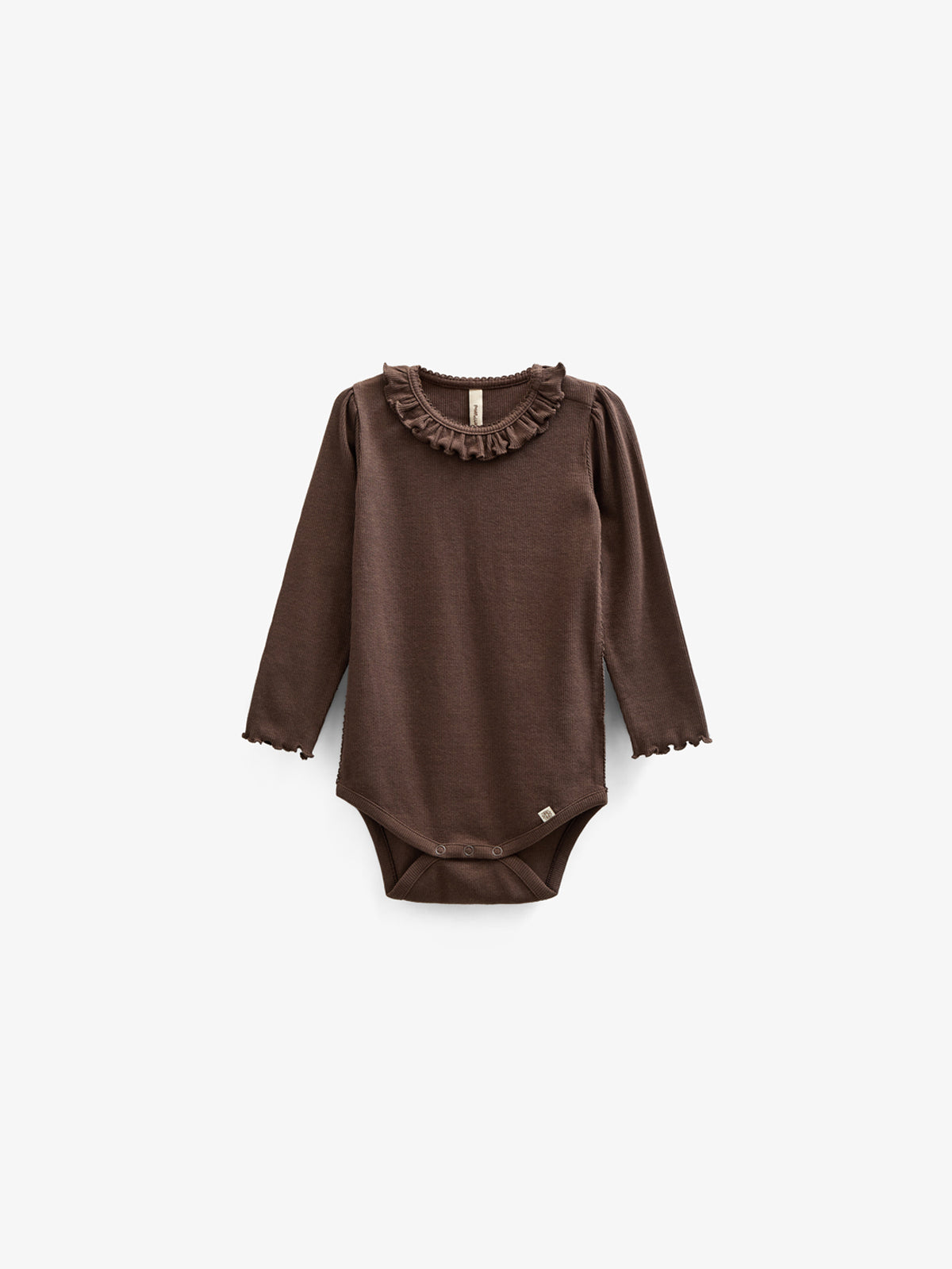 Modal Rib Bodysuit met lange mouwen en Picot-randje - Kids - Chocolate | 100574 Mia