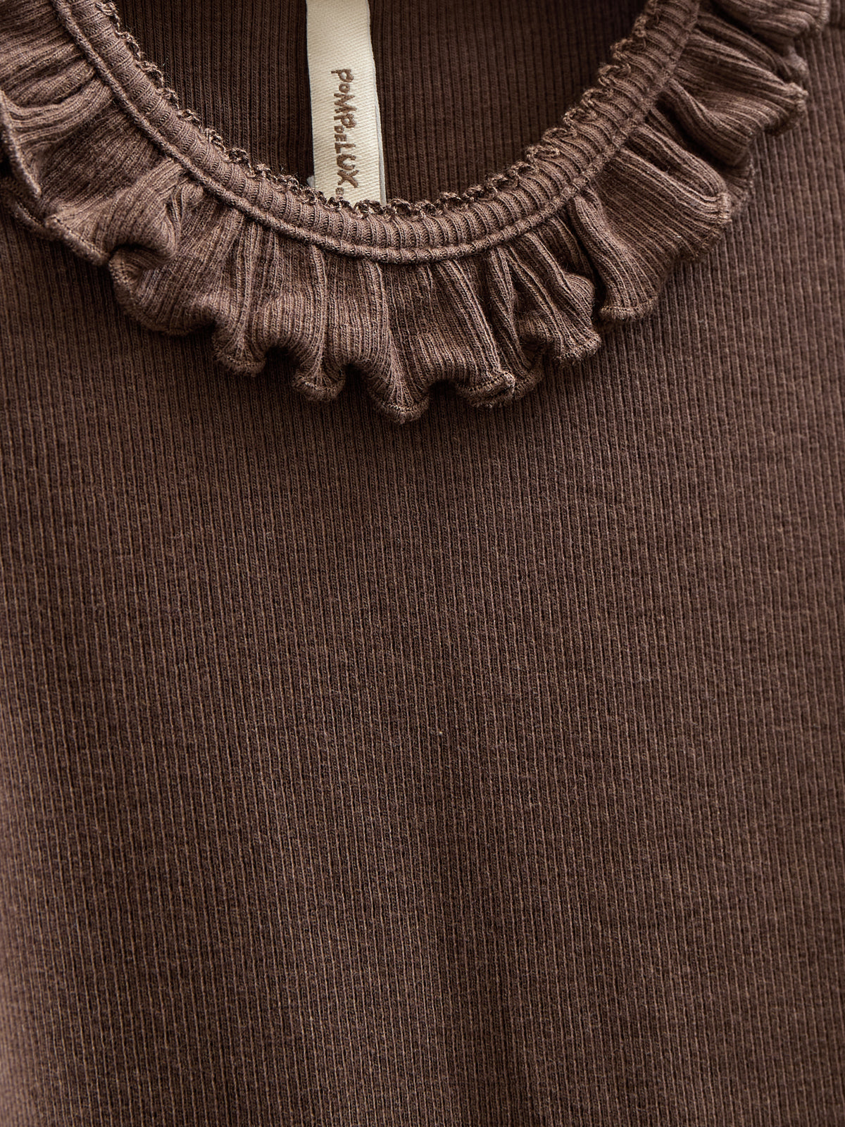 Modal Rib Bodysuit met lange mouwen en Picot-randje - Kids - Chocolate | 100574 Mia