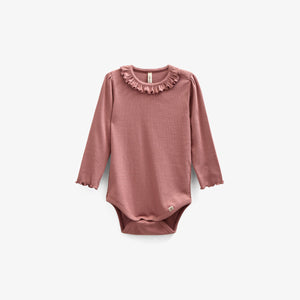 Modal Rib Bodysuit met lange mouwen en Picot-randje - Kids - Old Rose | 100575 Mia