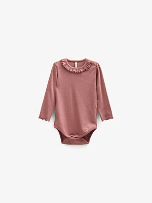 Modal Rib Bodysuit met lange mouwen en Picot-randje - Kids - Old Rose | 100575 Mia