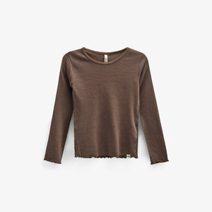 Modal Rib-T-shirt met lange mouwen en Picot-randje - Kids - Chocolate | 100576 Mia