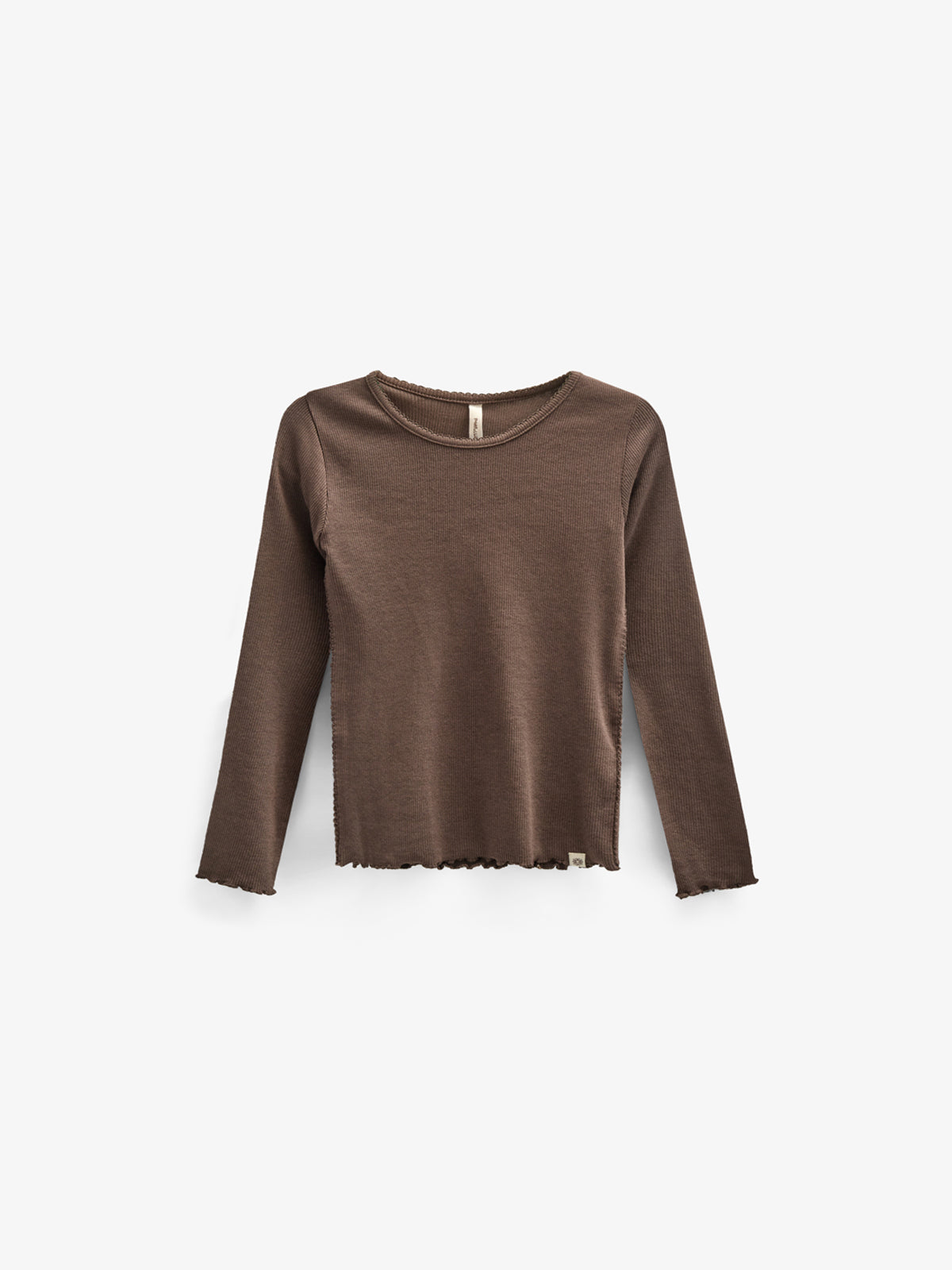 Modal Rib-T-shirt met lange mouwen en Picot-randje - Kids - Chocolate | 100576 Mia