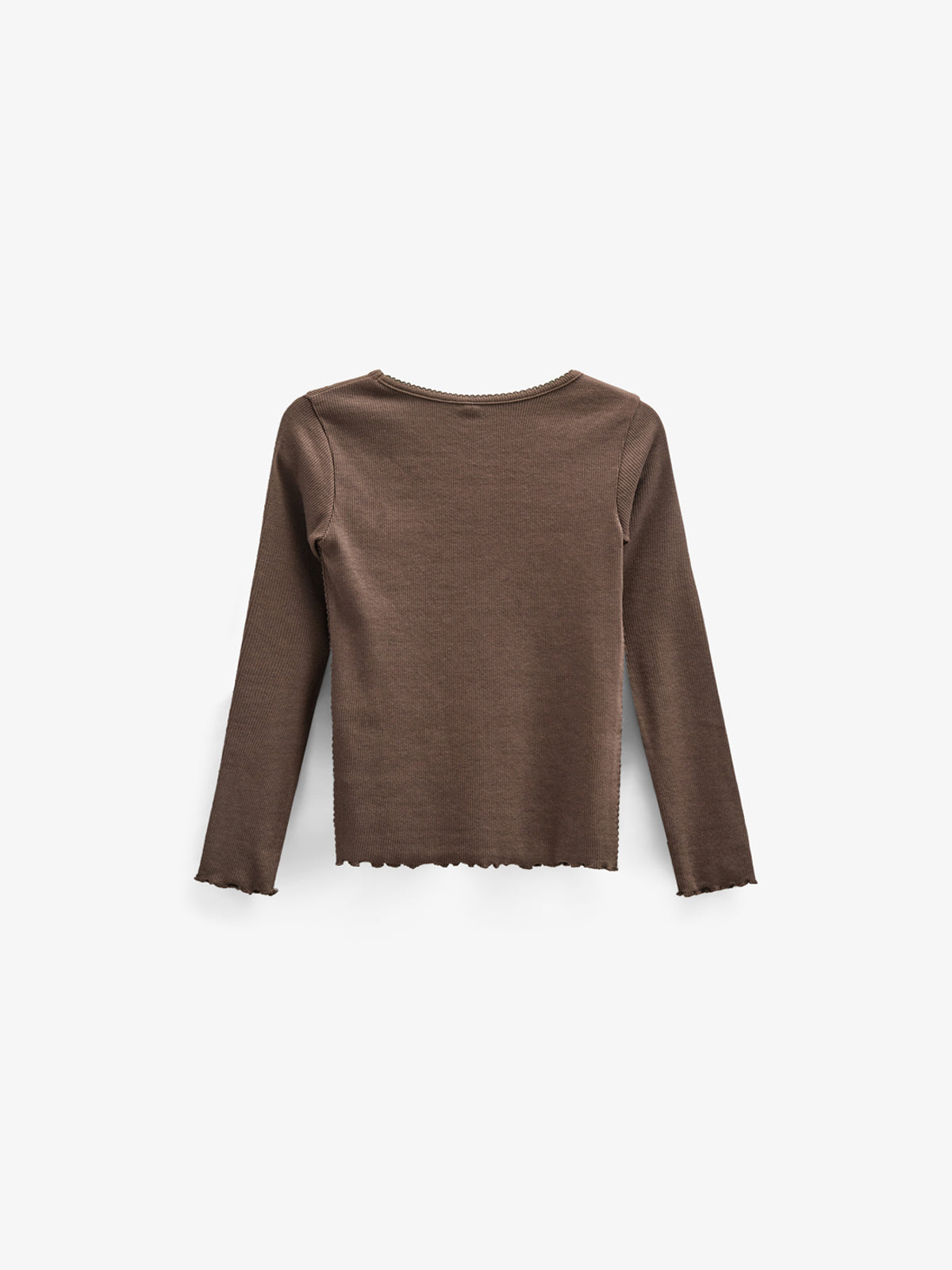 Modal Rib-T-shirt met lange mouwen en Picot-randje - Kids - Chocolate | 100576 Mia