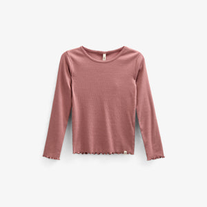 Modal Rib-T-shirt met lange mouwen en Picot-randje - Kids - Old Rose | 100578 Mia