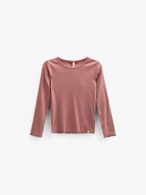 Modal Rib-T-shirt met lange mouwen en Picot-randje - Kids - Old Rose | 100578 Mia