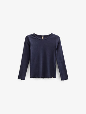 Modal Rib-T-shirt met lange mouwen en Picot-randje - Kids - Navy | 100580 Mia