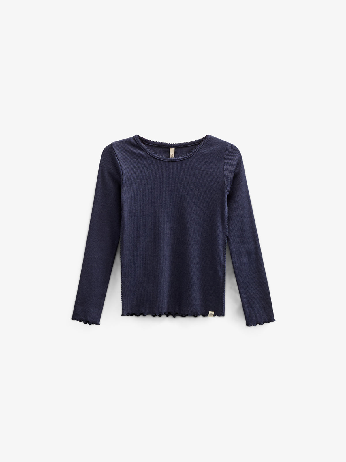 Modal Rib-T-shirt met lange mouwen en Picot-randje - Kids - Navy | 100580 Mia