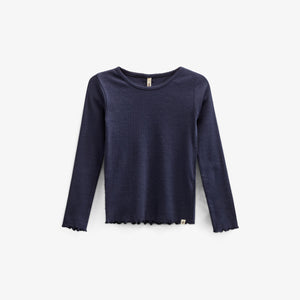 Modal Rib T-shirt met lange mouwen en Picot-randje - Tween - Navy | 100581 Mia