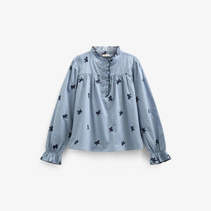 Popeline blouse met borduursel - Kids - Blue | 100675 Adison