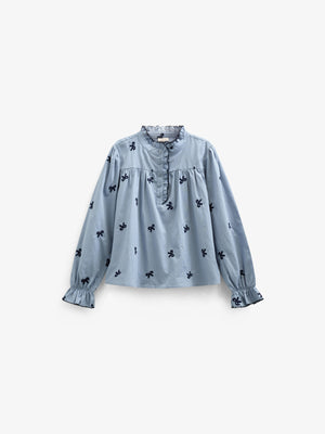 Popeline blouse met borduursel - Kids - Blue | 100675 Adison