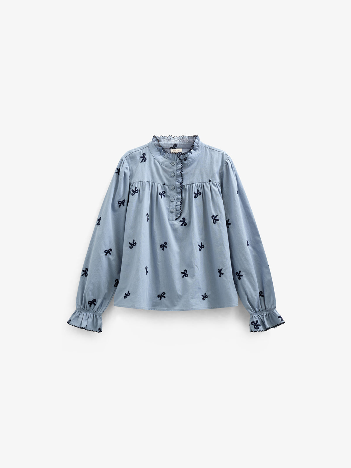 Popeline blouse met borduursel - Kids - Blue | 100675 Adison