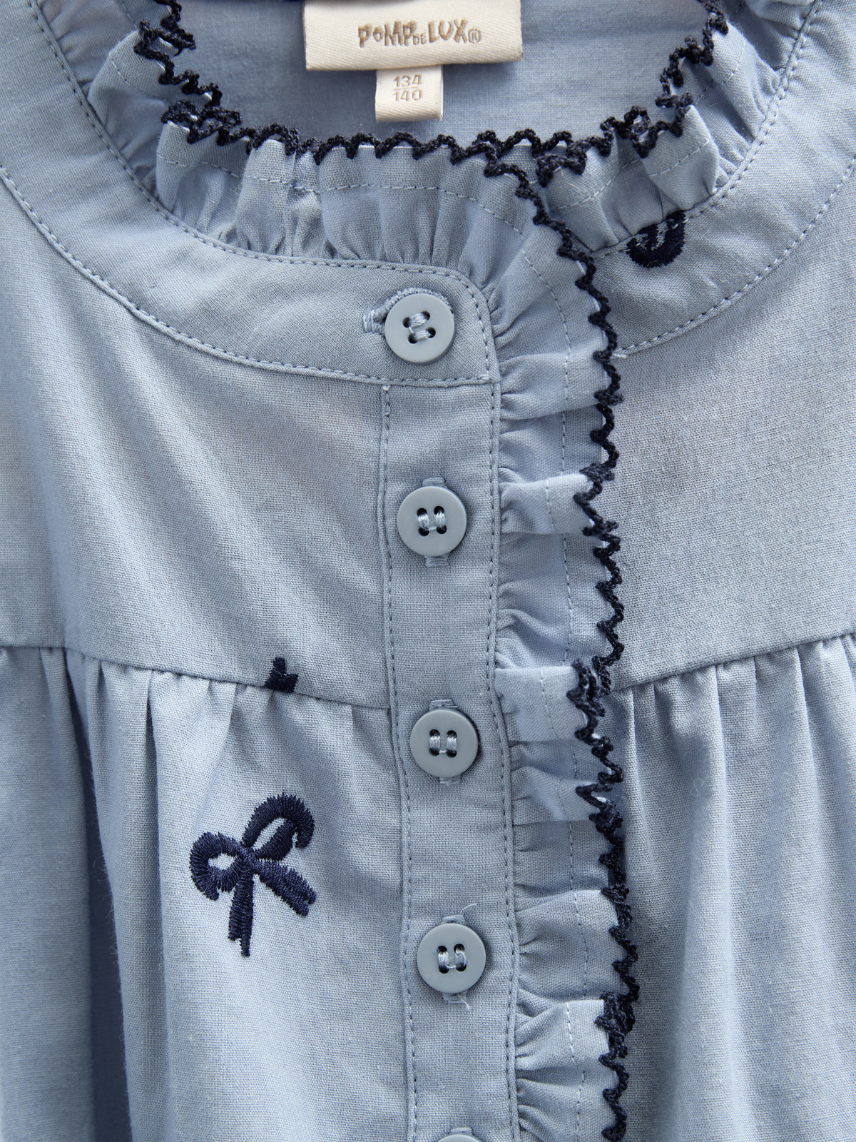 Popeline blouse met borduursel - Kids - Blue | 100675 Adison