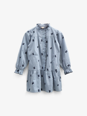 Popeline jurk met borduursel - Kids - Blue | 100679 Adison