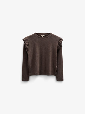 Zachte geribde blouse - Tween - Chocolate Melange | 100695 Alana