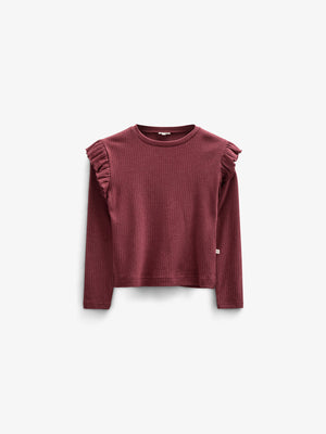 Zachte geribde blouse - Tween - Burgundy Melange | 100696 Alana