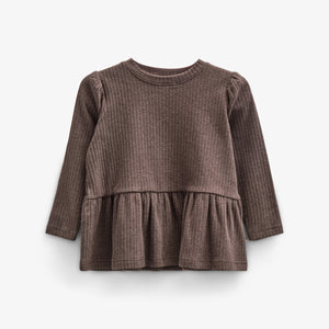 Zachte rib blouse - Kids - Chocolate Melange | 100699 Alana