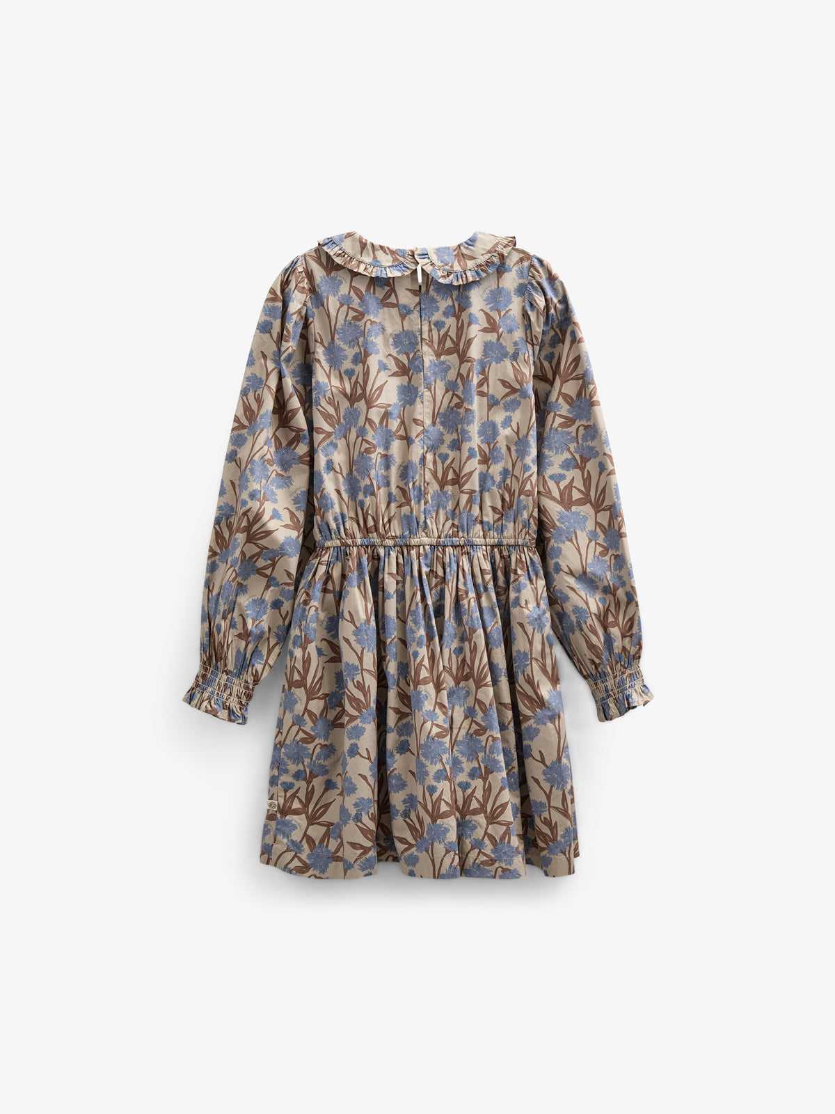Bedrukte katoenen popeline jurk met elastiek in de taille - Tween - Blue / Brown | 100719 Amy