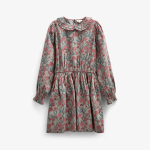 Bedrukte katoenen popeline jurk met elastiek in de taille - Tween - Rose / Green | 100720 Amy