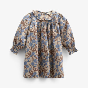 Bedrukte katoenen popeline jurk - Kids - Blue / Brown | 100721 Amy