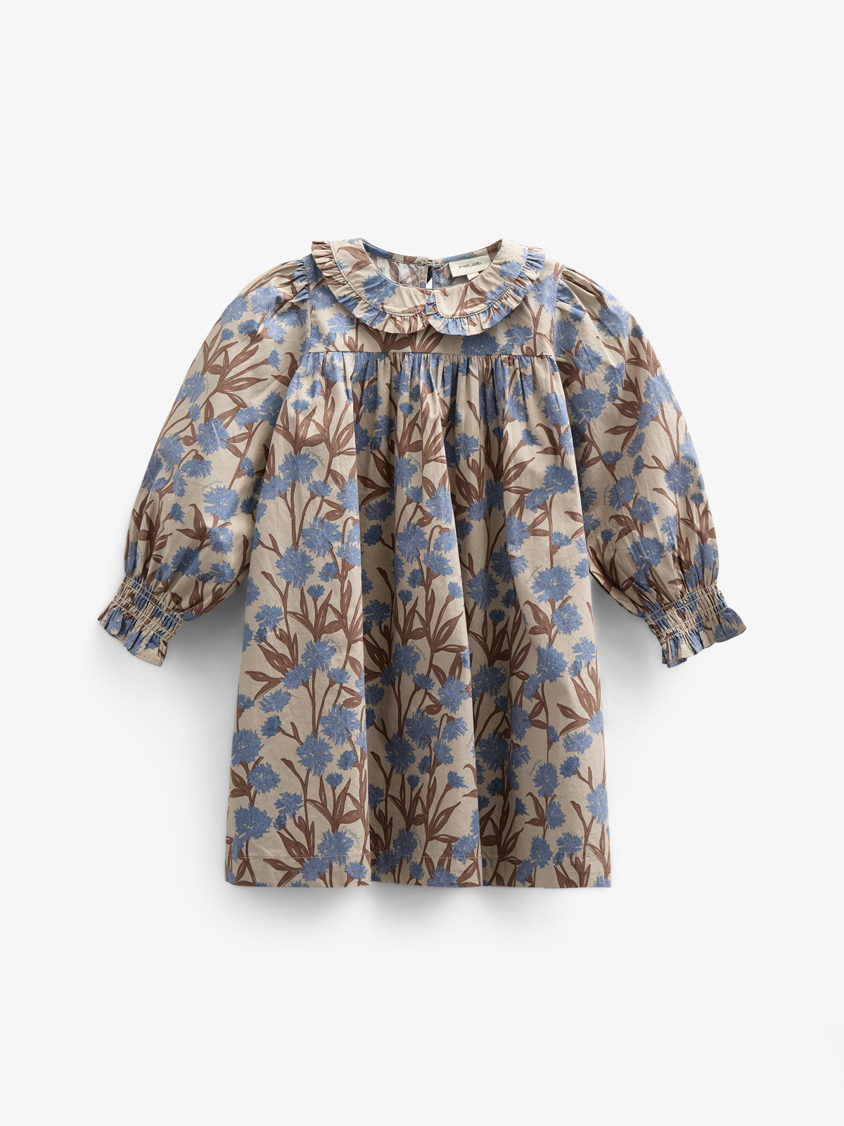 Bedrukte katoenen popeline jurk - Kids - Blue / Brown | 100721 Amy