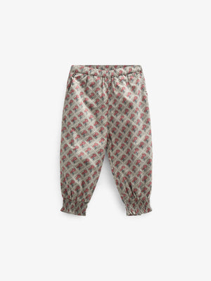 Bedrukte katoenen popeline broek - Kids - Green w. Vintage Red | 100723 Amine