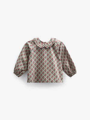 Bedrukte katoenen popeline blouse met kraag - Kids - Green w. Vintage Red | 100725 Amine