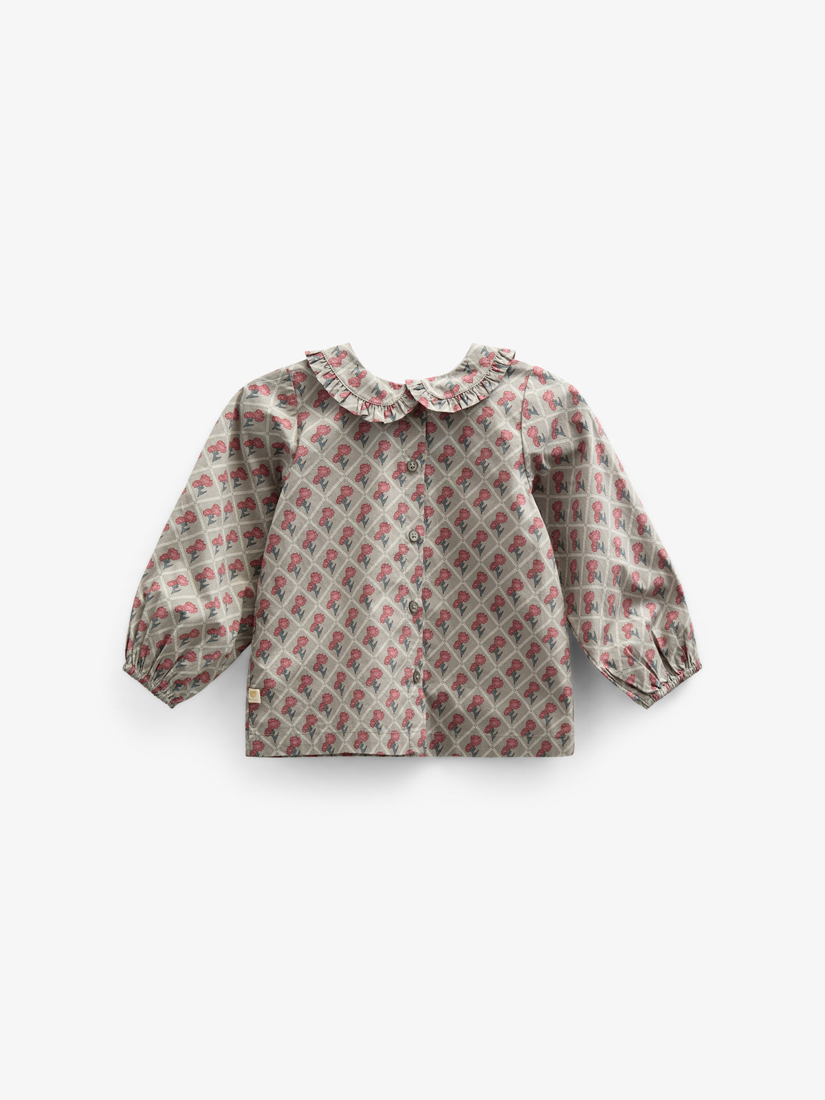 Bedrukte katoenen popeline blouse met kraag - Kids - Green w. Vintage Red | 100725 Amine