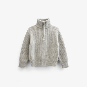 Trui van wolmix met halve rits - Kids - Grey Melange | 100752 Adam