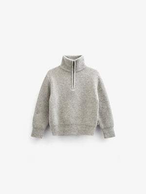 Trui van wolmix met halve rits - Tween - Grey Melange | 100753 Adam