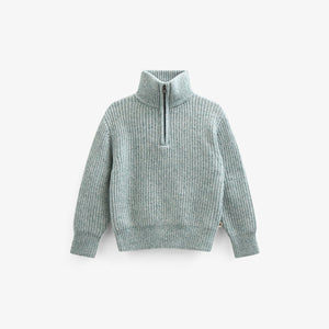 Trui van wolmix met halve rits - Tween - Green Melange | 100755 Adam