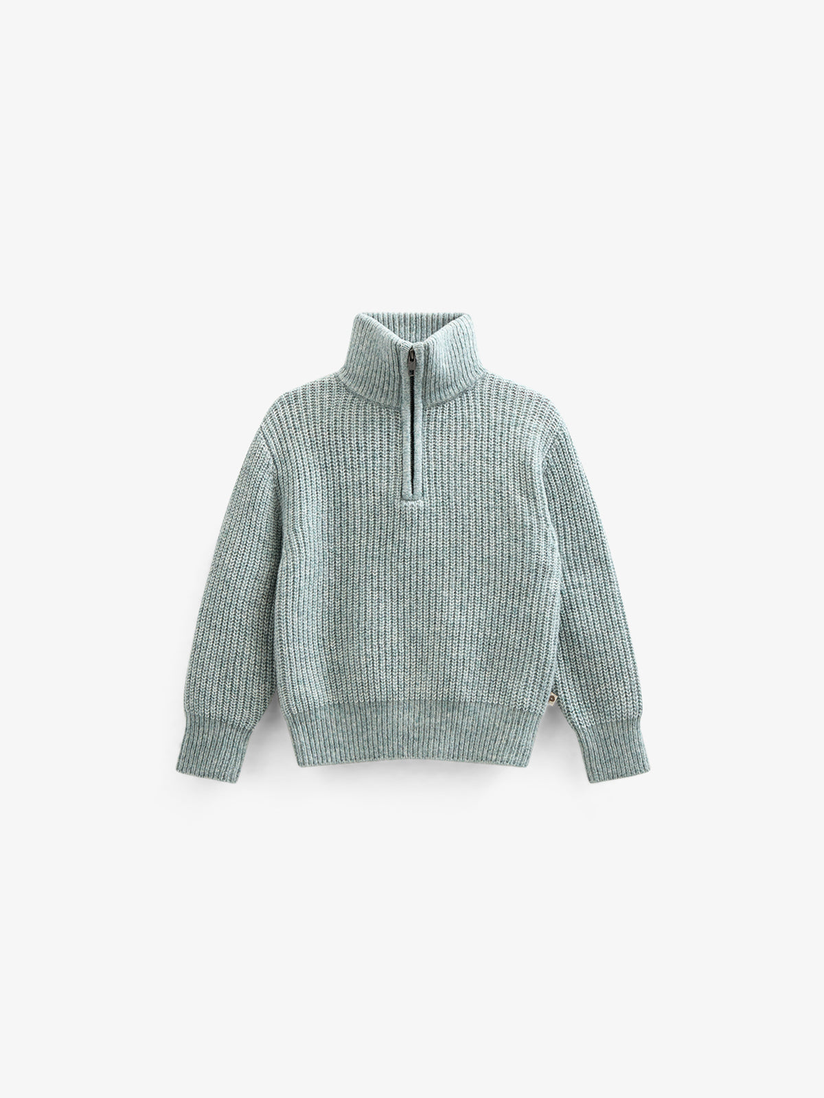 Trui van wolmix met halve rits - Tween - Green Melange | 100755 Adam