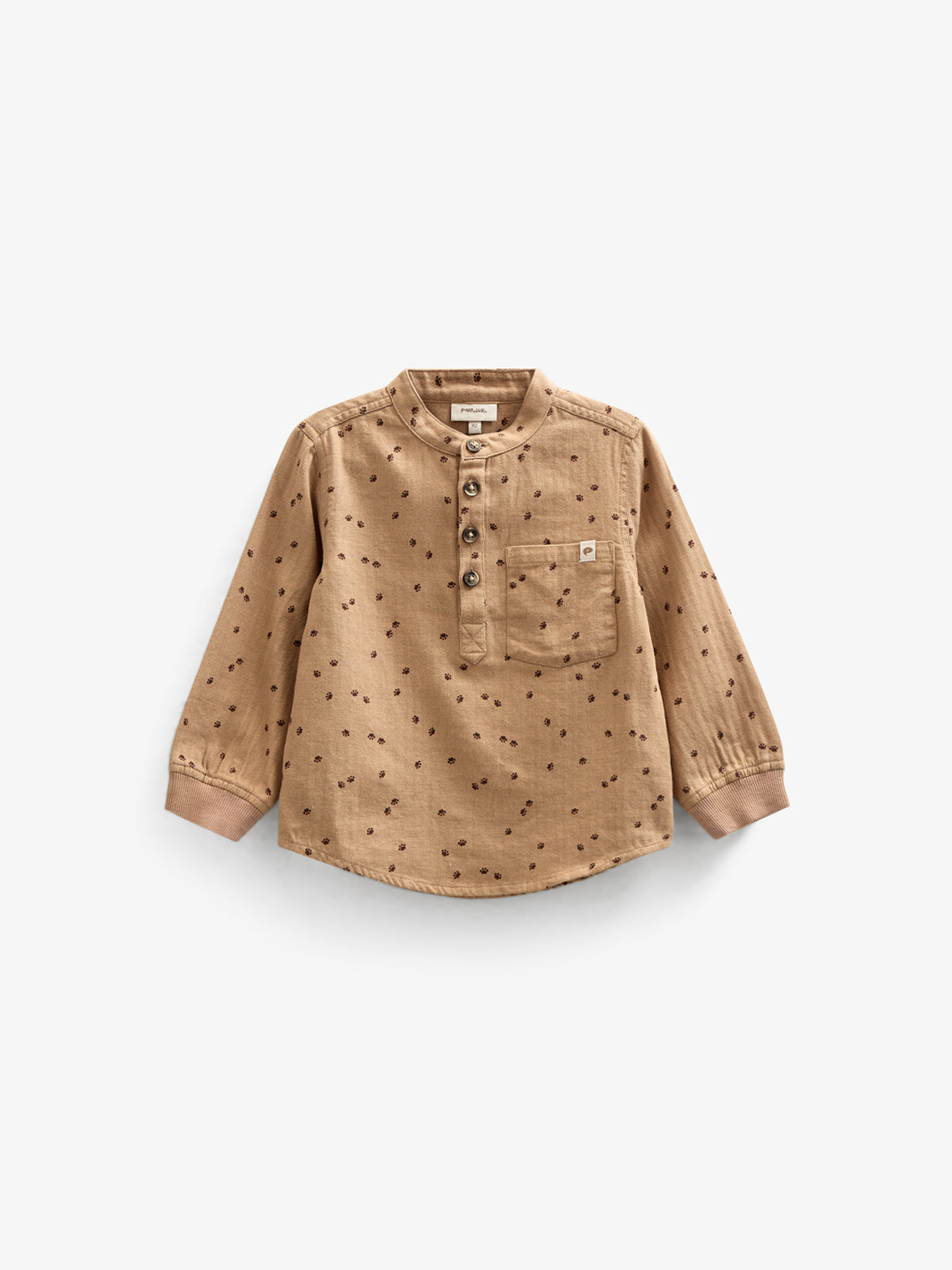 Visgraat Geweven Katoenen Shirt met Print - Kids - Light Brown | 100760 Edward