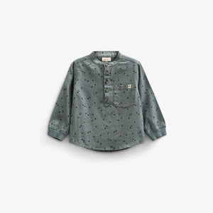 Visgraat Geweven Katoenen Shirt met Print - Kids - Dark Dusty Green | 100761 Edward