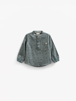 Visgraat Geweven Katoenen Shirt met Print - Kids - Dark Dusty Green | 100761 Edward