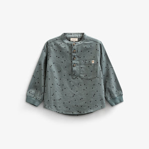 Visgraat Geweven Katoenen Shirt met Print - Kids - Dark Dusty Green | 100761 Edward