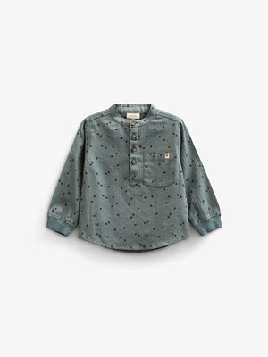 Visgraat Geweven Katoenen Shirt met Print - Kids - Dark Dusty Green | 100761 Edward