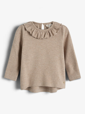 Pluche Jersey Pierrot Kraag Blouse - Little - Beige Melange