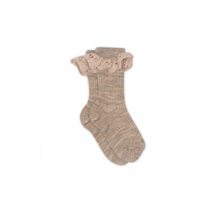 MP Wollen Kniekousen met Kant - Kids - Caffe Latte Melange | 100780 MP Lea Socks