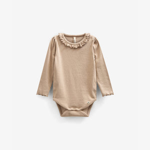Modal Rib Bodysuit met lange mouwen en Picot-randje - Kids - Caffe Latte | 100784 Mia