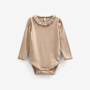 Modal Rib Bodysuit met lange mouwen en Picot-randje - Kids - Caffe Latte | 100784 Mia